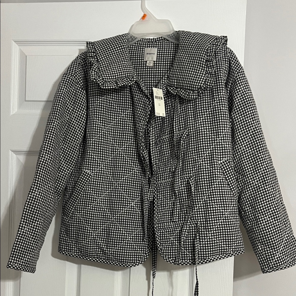 Anthropologie Black and White Checkered Puffer Jacket